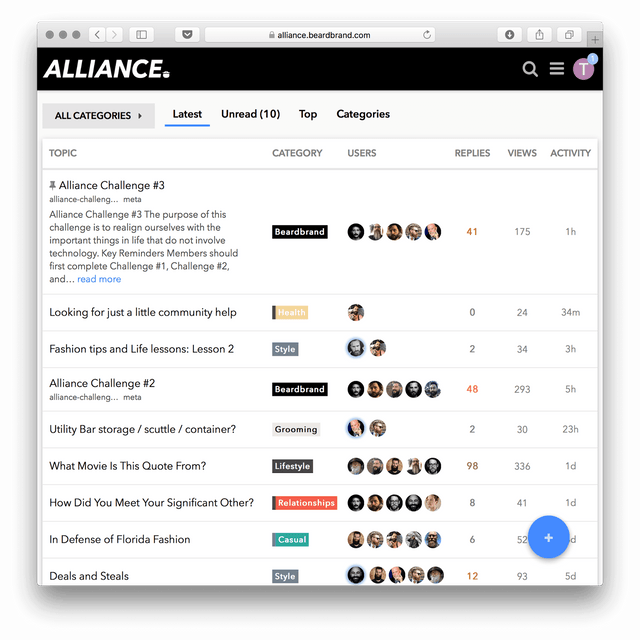 A screenshot of the Alliance community platform.